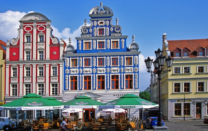 Historische Fassaden am Marktplatz in Stettin, Polen